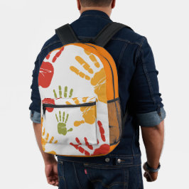 Orange Pink Hand Print Patches Backpack Bedruckter Rucksack