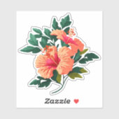 Orange Pink Hibiskus Blume Tropisch Vintag Aufkleber (Blatt)