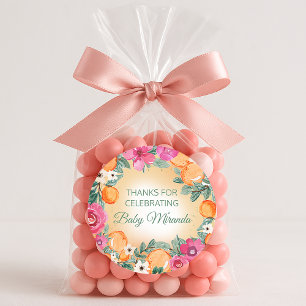 Orange Pink Junge Mädchen Zitrusfrucht Baby Shower Runder Aufkleber