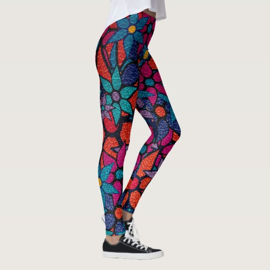 Orange Pink Lila Türkis Floral Leggings (Rechts)