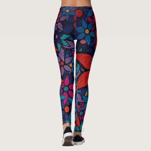 Orange Pink Lila Türkis Floral Leggings (Rückseite)