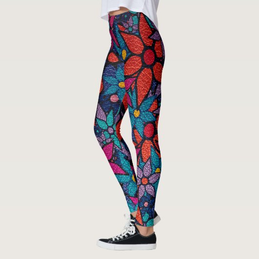 Orange Pink Lila Türkis Floral Leggings (Links)