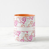 Orange Pink Linked Heart Artwork Custom Tasse (Zentrum)