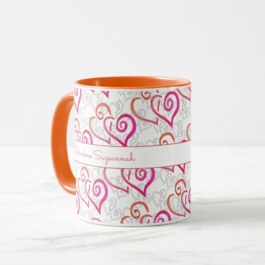 Orange Pink Linked Heart Artwork Custom Tasse (Vorderseite Links)
