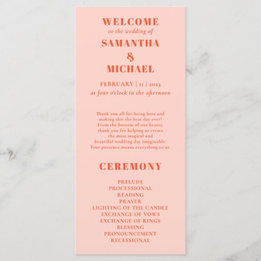 ORANGE PINK minimalistisches modernes Programm Hoc (Vorderseite)