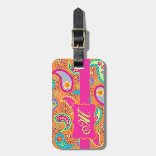 Orange Pink Modern Paisley Whimsy Pattern Gepäckanhänger (Vorderseite vertikal)