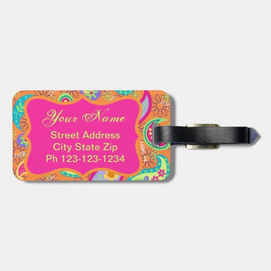 Orange Pink Modern Paisley Whimsy Pattern Gepäckanhänger (Rückseite horizontal)