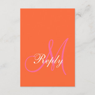 Orange Pink Monogram Wedding RSVP Cards Karte