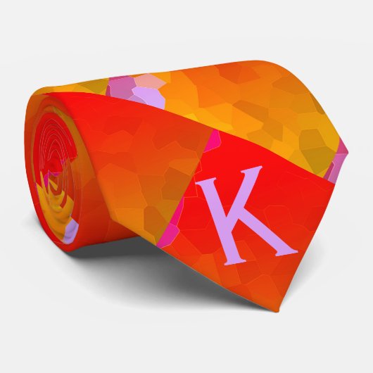 Orange Pink Monogramme Funky Geometric Patterns Krawatte (Gerollt)