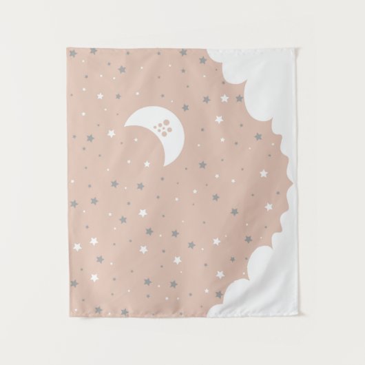 Orange Pink Moon and Stars Night Sky Wandteppich (Vorderseite)