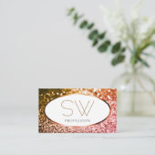 Orange Pink Ombre Glitzer Weiß und Monogramm Visitenkarte (Stehend Vorderseite)