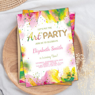 Orange Pink Paint Birthday Einladung