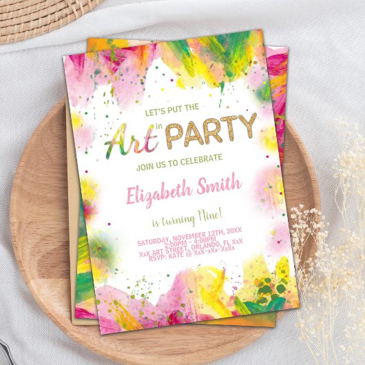 Orange & Pink Paint Birthday Einladung
