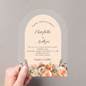 Orange pink peach florals arch clear wedding acryleinladungen (Insitu (Handheld))