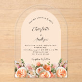 Orange pink peach florals arch clear wedding acryleinladungen (Vorderseite)