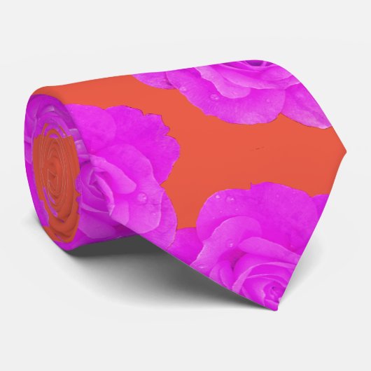 Orange Pink Purple Floral Rose Modern Gift Favor Krawatte (Gerollt)