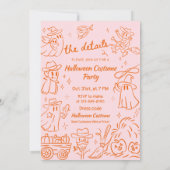 Orange Pink Quirky Hand Drawn Cowboy Halloween Einladung (Rückseite)