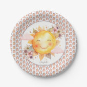Orange Pink Rainbow Floral Boho Sun Baby Shower Pappteller (Vorderseite)