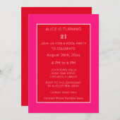 Orange Pink Red Modern Minimalistisch 21. Geburtst Einladung (Vorne/Hinten)