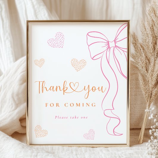 Orange Pink Sprinkle Hearts Sign Poster