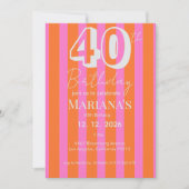 Orange Pink Stripes Modern Scripted Birthday Einladung (Vorderseite)