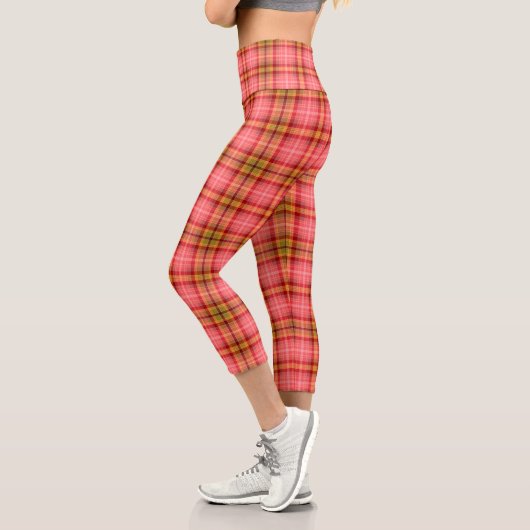 Orange Pink Tartan Capri Leggings (Links)