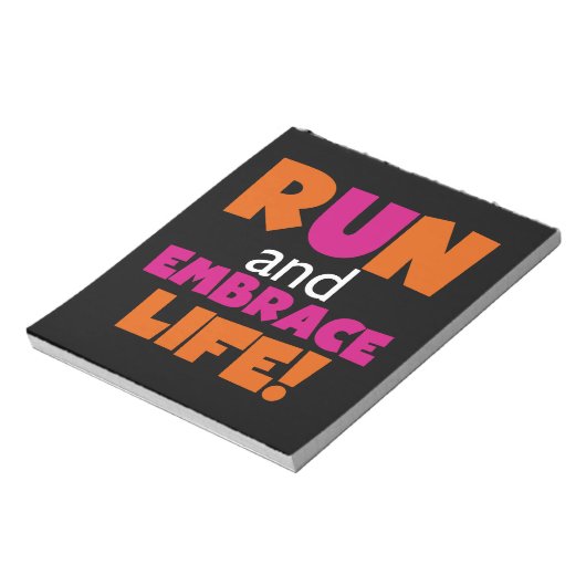 Orange Pink Text Fitness Runner Marathon Notizblock (Rotiert)