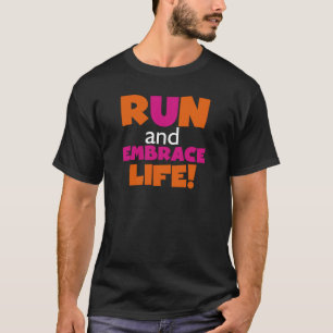Orange Pink Text Fitness Runner Marathon T-Shirt
