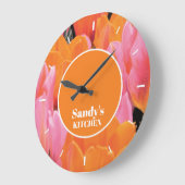 Orange & Pink Tulip Foto Personalisiert Große Wanduhr (Winkel)