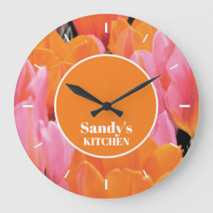 Orange & Pink Tulip Foto Personalisiert Große Wanduhr