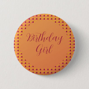 Orange Pink und Burgundy Girl Birthday Button