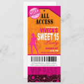 Orange, Pink und Fuschia VIP Sweet 15 Ticket Einladung (Vorne/Hinten)
