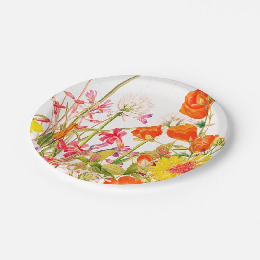 Orange, Pink und Gelb Florals Pappteller (Schrägansicht)