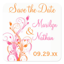 Orange Pink White Floral 1,5" Hochzeitsaufkleber