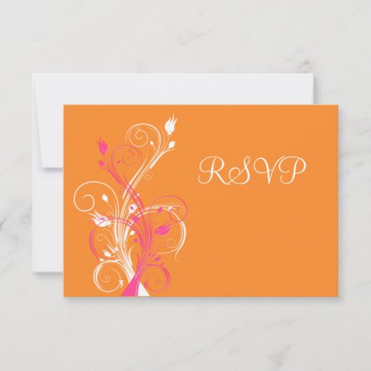 Orange Pink White Floral RSVP Karte (Vorderseite)
