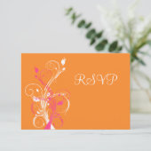 Orange Pink White Floral RSVP Karte (Stehend Vorderseite)