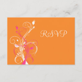 Orange Pink White Floral RSVP Karte
