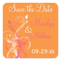 Orange Pink White Floral Save the Date Aufkleber