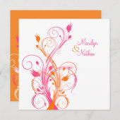 Orange Pink White Floral Square Einladung zur Hoch (Vorne/Hinten)