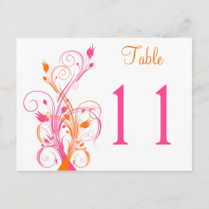 Orange Pink White Floral Tischnummer Postkarte
