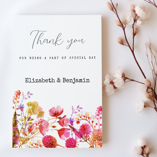 Orange pink  yellow wildflower summer Thank You  Einladung