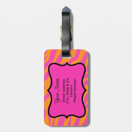 Orange Pink Zebra Leopard Hautidentifikation Gepäckanhänger (Rückseite vertikal)