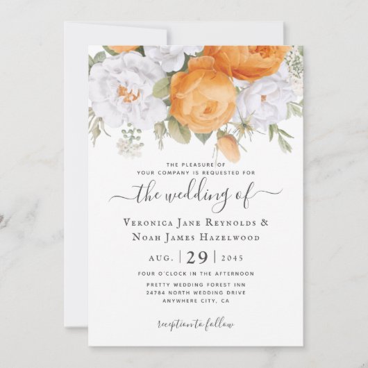 Orange Piper White Ranunculus Florals Einladung (Vorderseite)