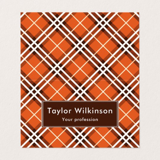 Orange Plaid Visitenkarten (Außenseite Aufgefaltet)