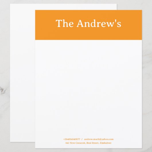 Orange Plain Simple Stationary Paper (Vorne/Hinten)