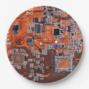 Orange-Platine für Computergeek-Schaltkreise Pappteller