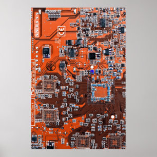 Orange-Platine für Computergeek-Schaltkreise Poster