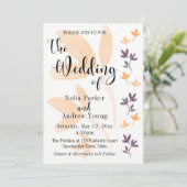Orange & Plum Blätter Hübsche Typografie Hochzeit Einladung (Stehend Vorderseite)