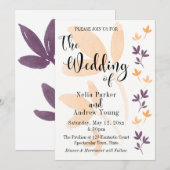Orange & Plum Blätter Hübsche Typografie Hochzeit Einladung (Vorne/Hinten)