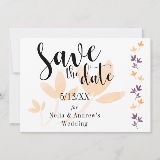 Orange & Plum Blätter Mod Typografie Save the Date (Vorderseite)